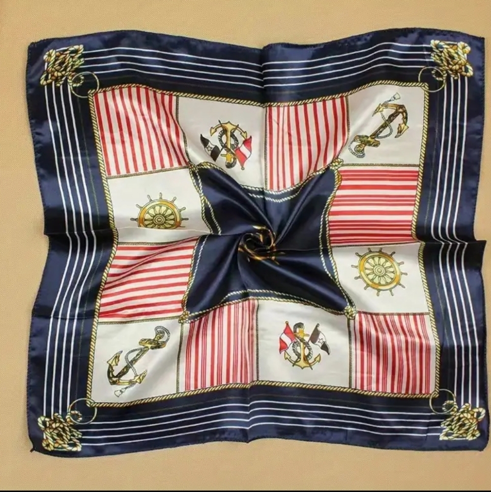 Nautical Navy and Red Silk Scarf
